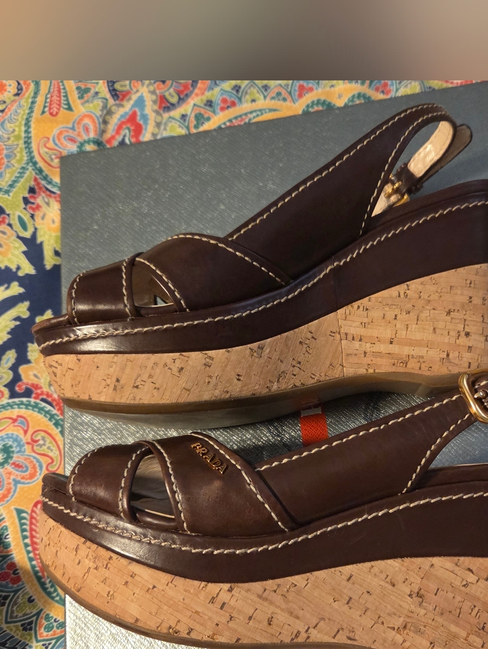 Prada Womens Brown Wedge Sandals, Size 35 - Picture 14 of 14
